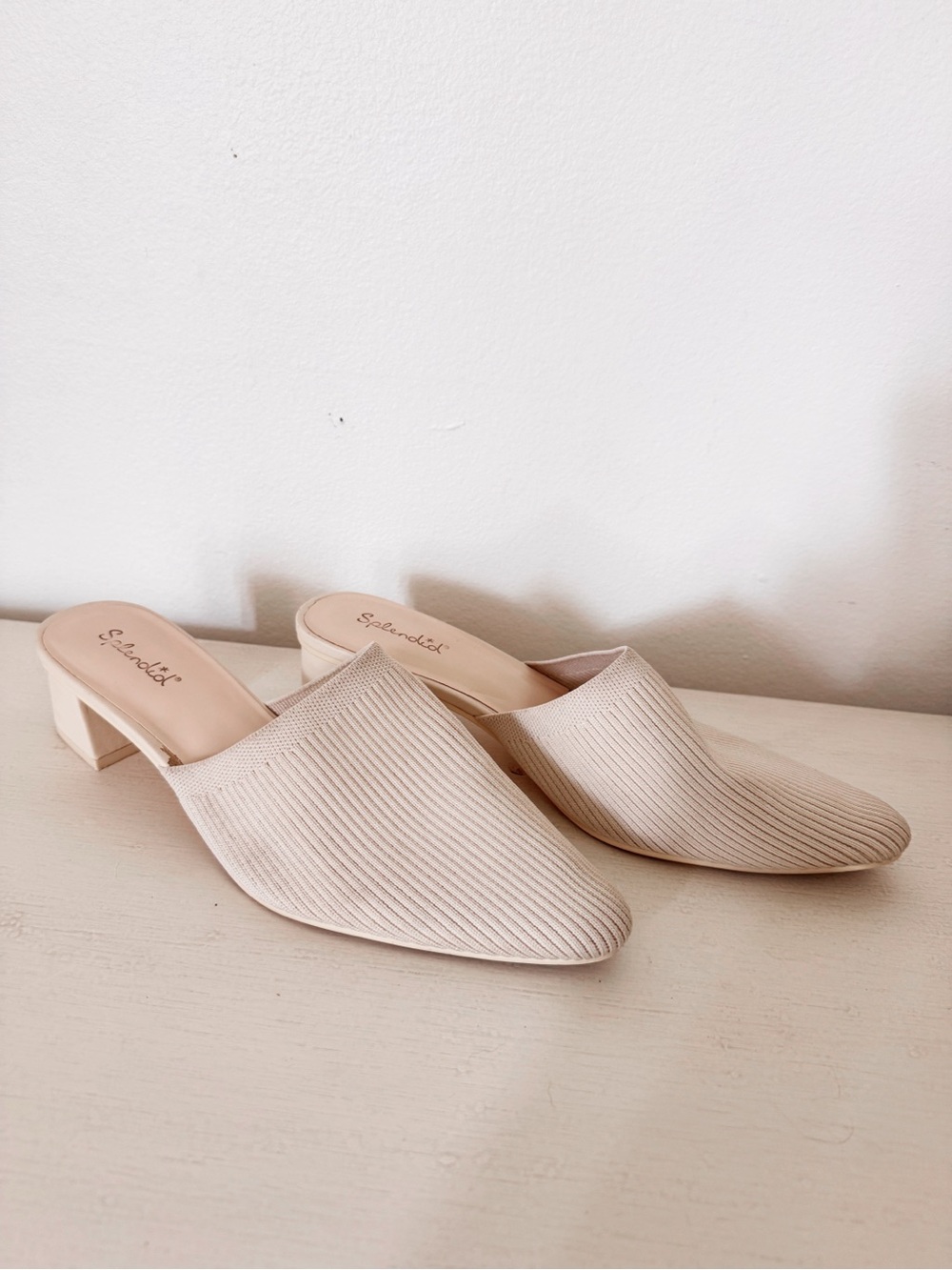 Splendid Lunelli Cream Ribbed Slip-On Block Heel Mules Size 9